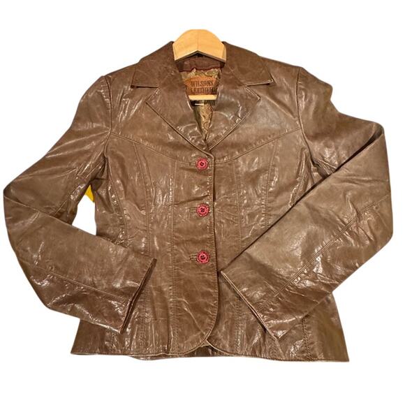 Vintage Brown Wilsons Leather 100% Leather Women's Fitted Maxima 1990s Y2K 1970s - Picture 1 of 16